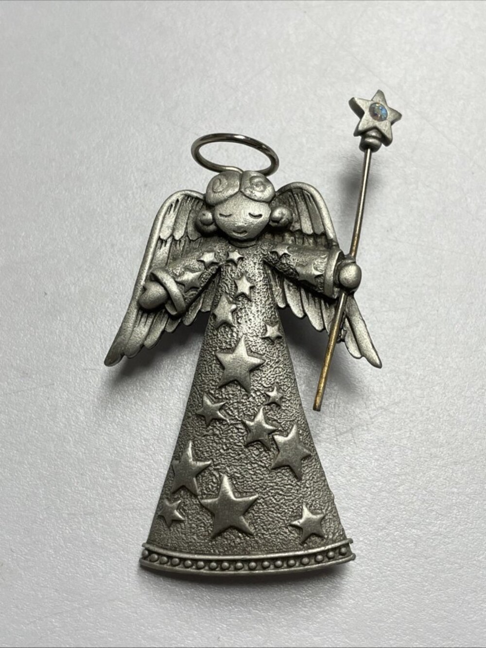 Vintage Christmas Angel Stars JJ Silver-Tone Brooch